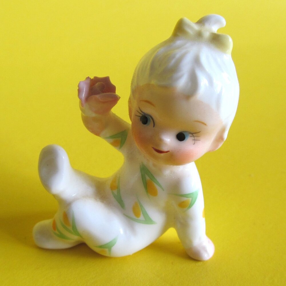 Vintage Napco figurine Flower baby of the month June birthday Rose